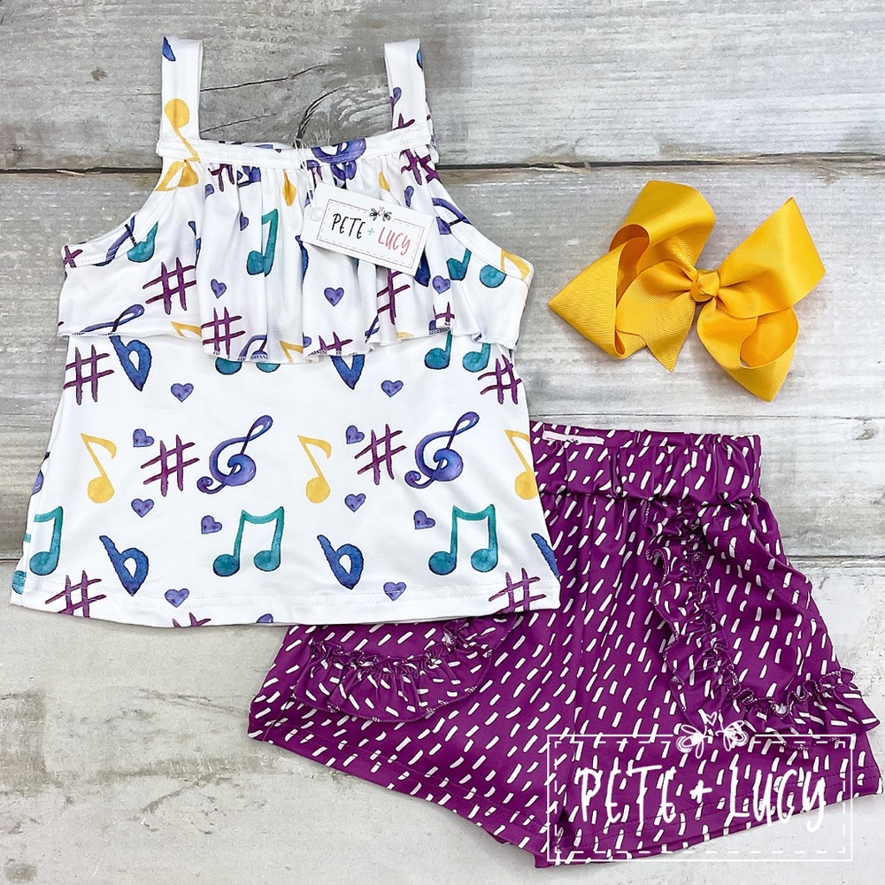 Pete and Lucy music note short and shirt set